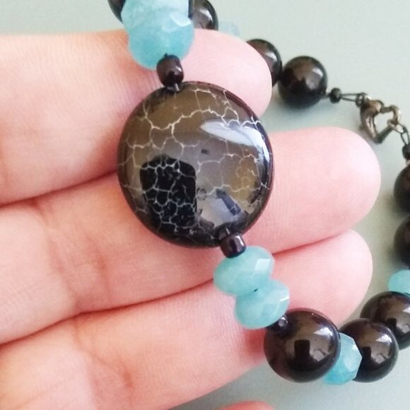 Chunky Beaded Boho Beachy Bracelet - Bigger Wrists 8.25" Agate Beads - Picture 7 of 10